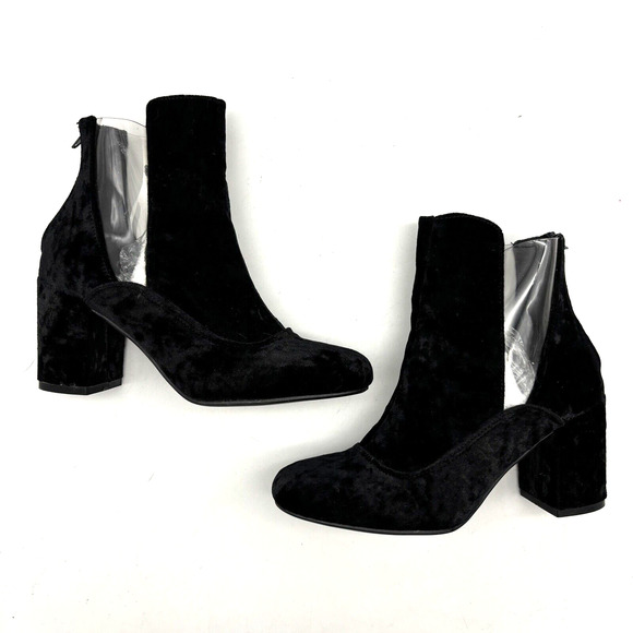 NEW Nasty Gal 'Clear It Out' Black Velvet Block Heel Zip Ankle Boot US7 UK5 - Picture 13 of 16